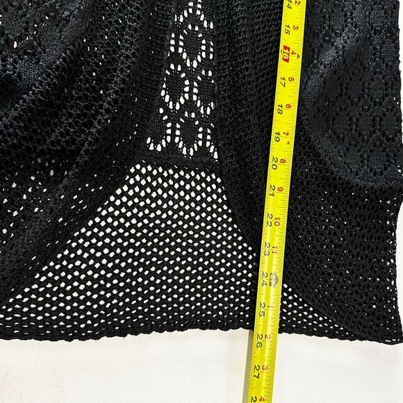 J & R Womens Cardigan Medium Sweater Black Knit Crochet Open Front - Picture 5 of 6
